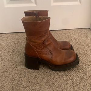 Steve Madden Brown Leather Platform Ankle Boots